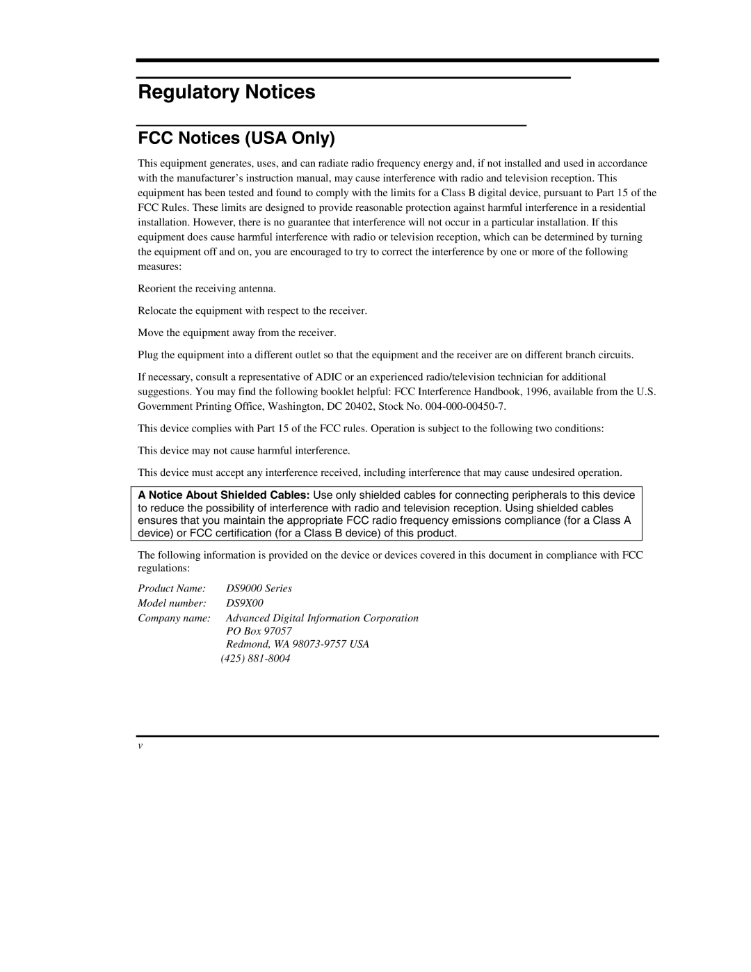 ADIC DS9000 Series manual Regulatory Notices, FCC Notices USA Only 