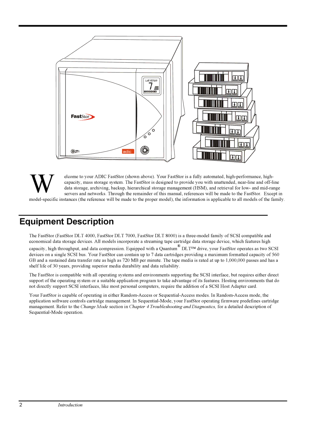 ADIC FastStor Mass Storage Device manual Equipment Description 