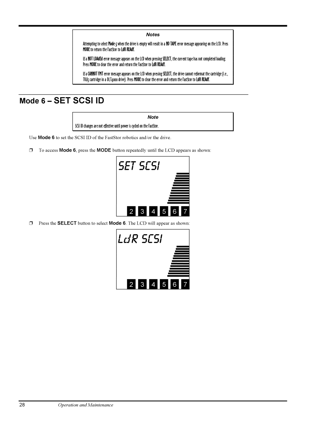 ADIC FastStor Mass Storage Device manual Set scsi, Mode 6 SET Scsi ID 