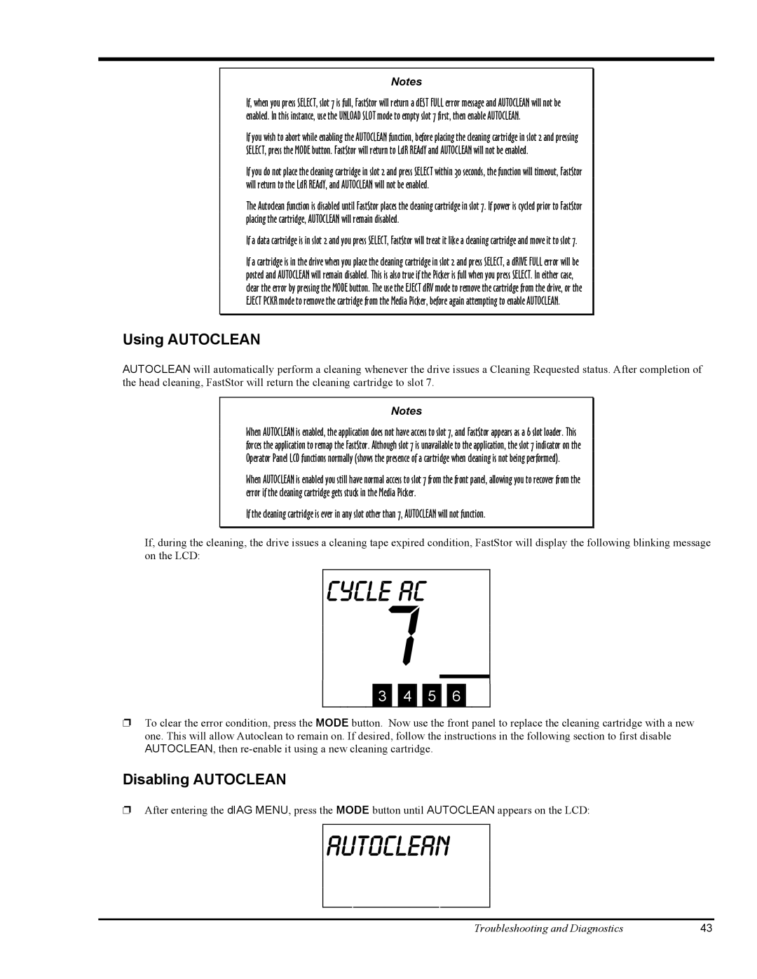 ADIC FastStor Mass Storage Device manual Using Autoclean, Disabling Autoclean 