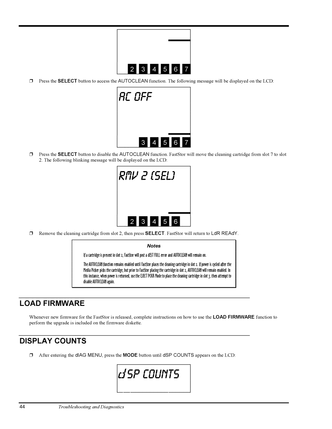 ADIC FastStor Mass Storage Device manual Ac Off, SP cOUNTS 