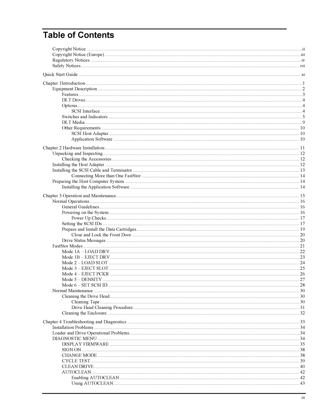 ADIC FastStor Mass Storage Device manual Table of Contents 