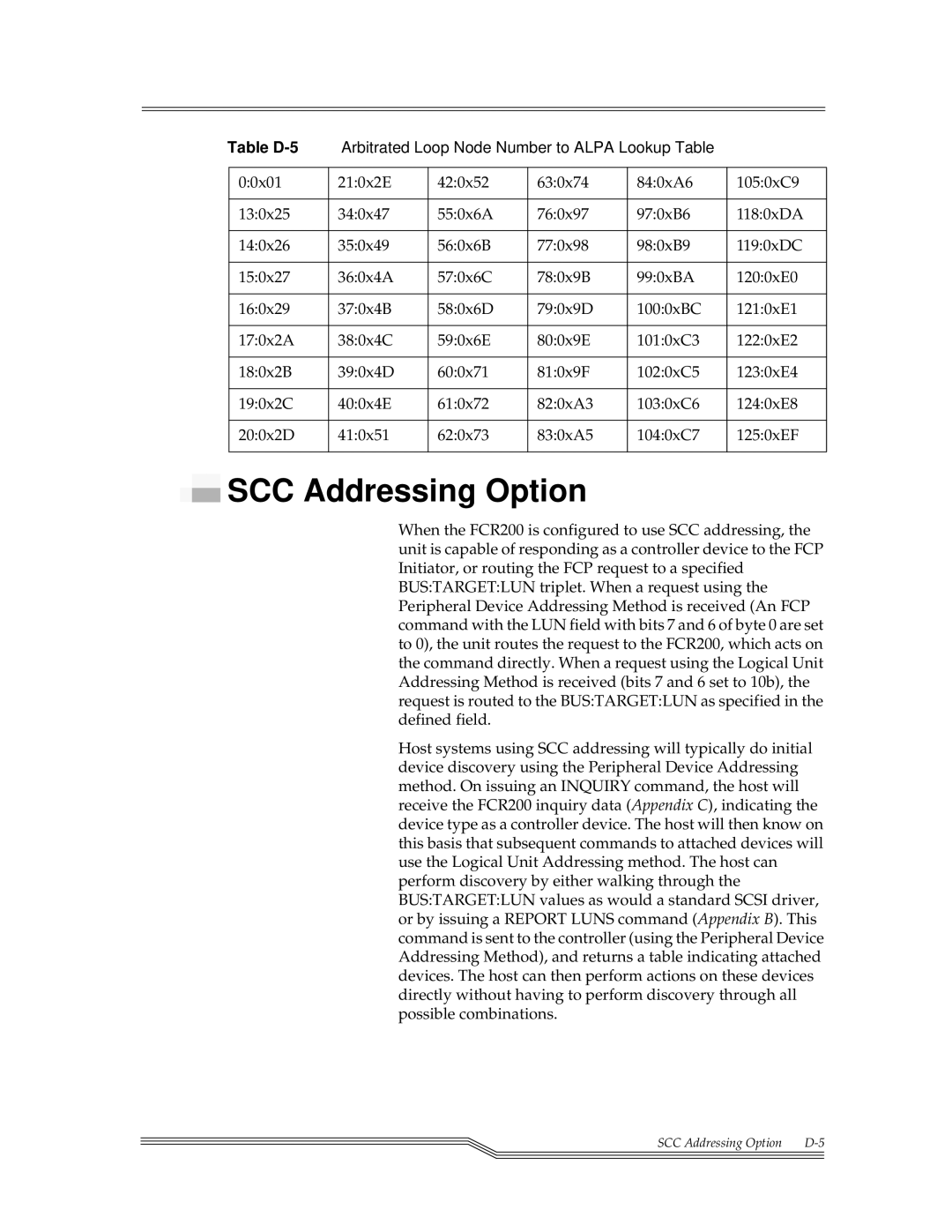 ADIC FCR 200 manual SCC Addressing Option 