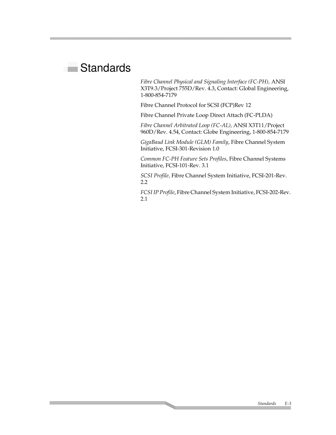 ADIC FCR 200 manual Standards, Common FC-PH Feature Sets Profiles, Fibre Channel Systems 