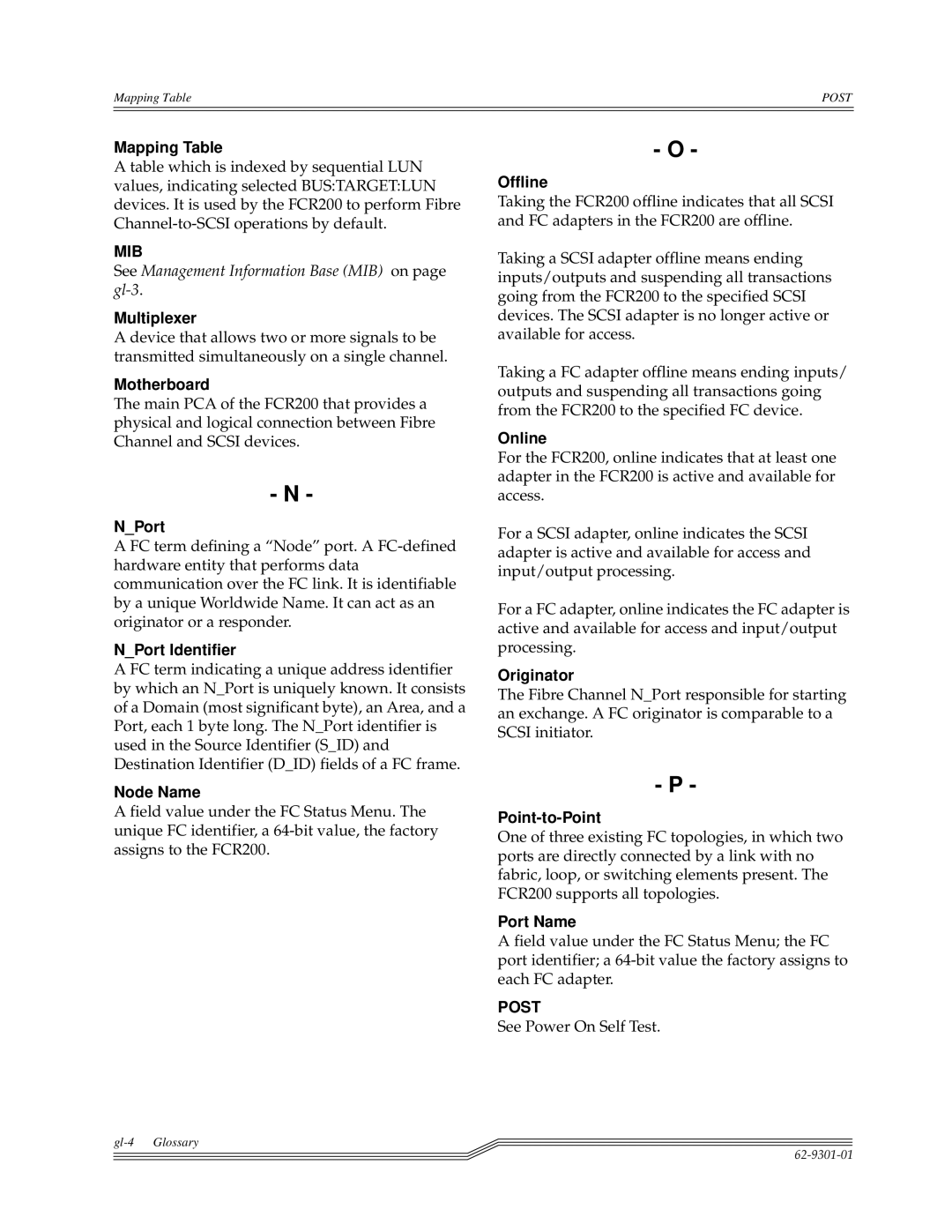 ADIC FCR 200 manual Mapping Table, Multiplexer, Motherboard, NPort Identifier, Node Name, Offline, Online, Originator 