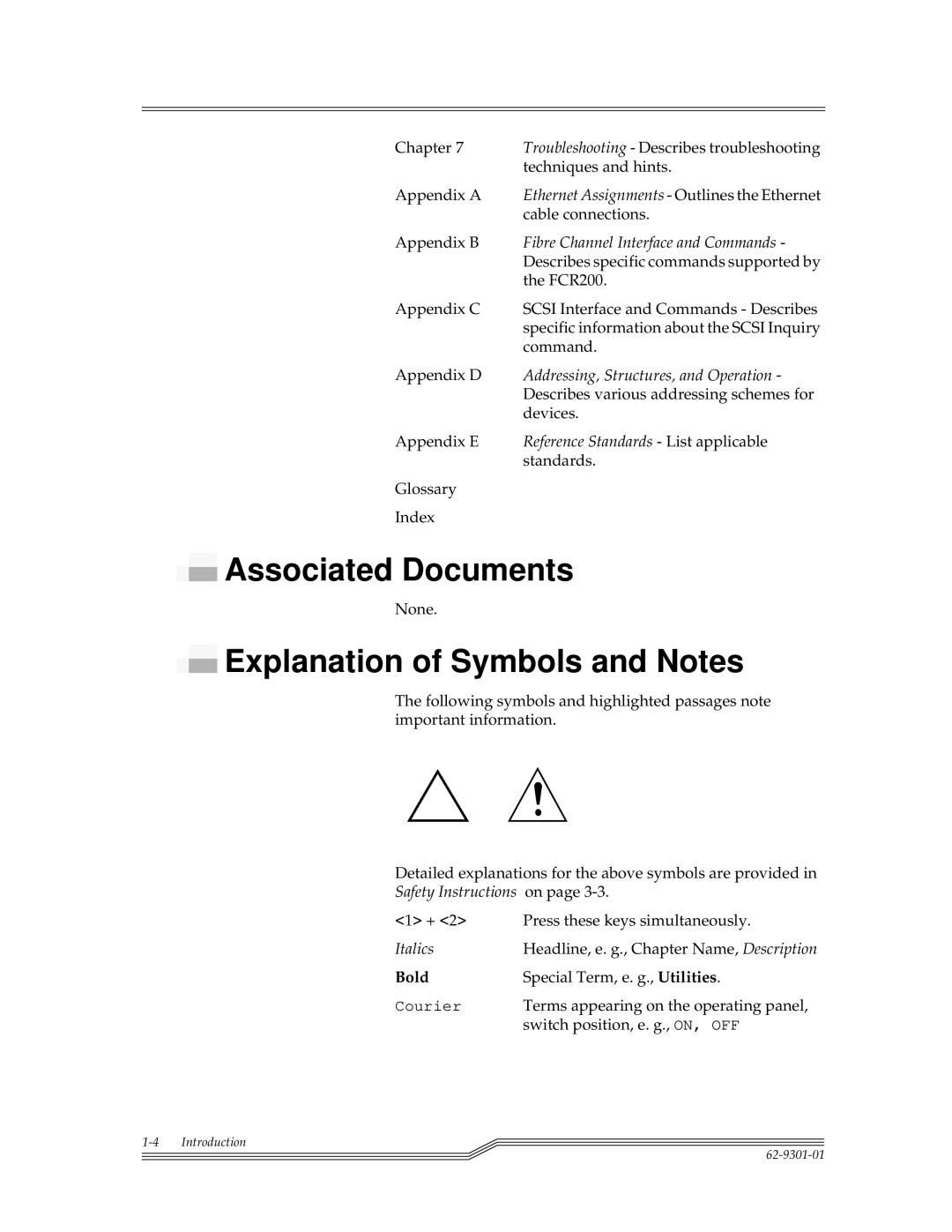 ADIC FCR 200 manual Associated Documents, Explanation of Symbols and Notes 