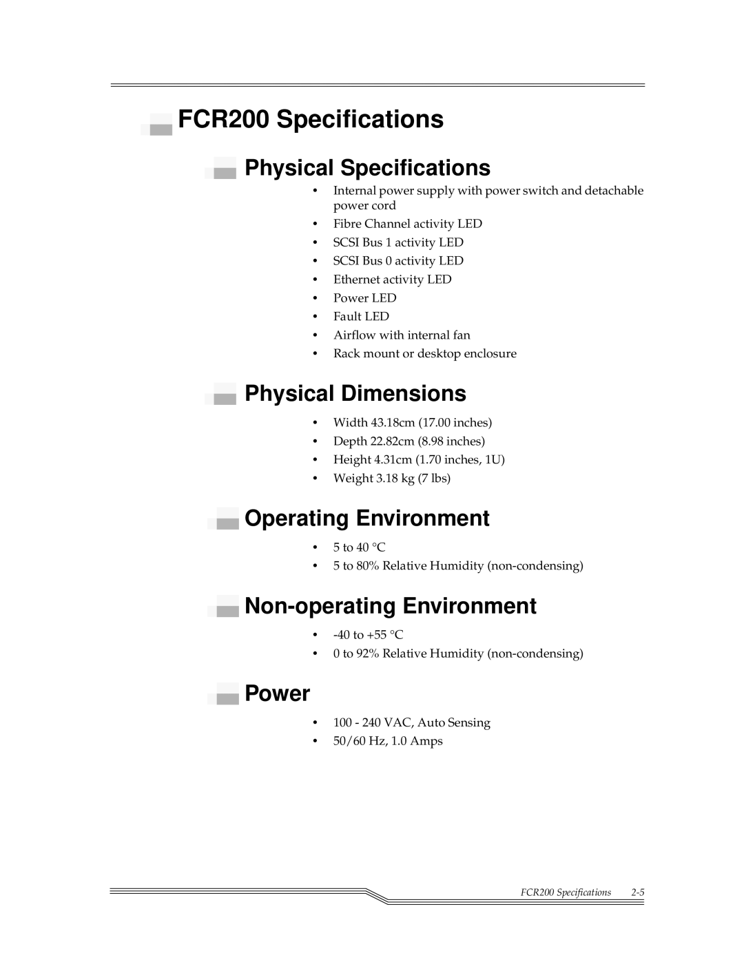 ADIC FCR 200 manual FCR200 Specifications 