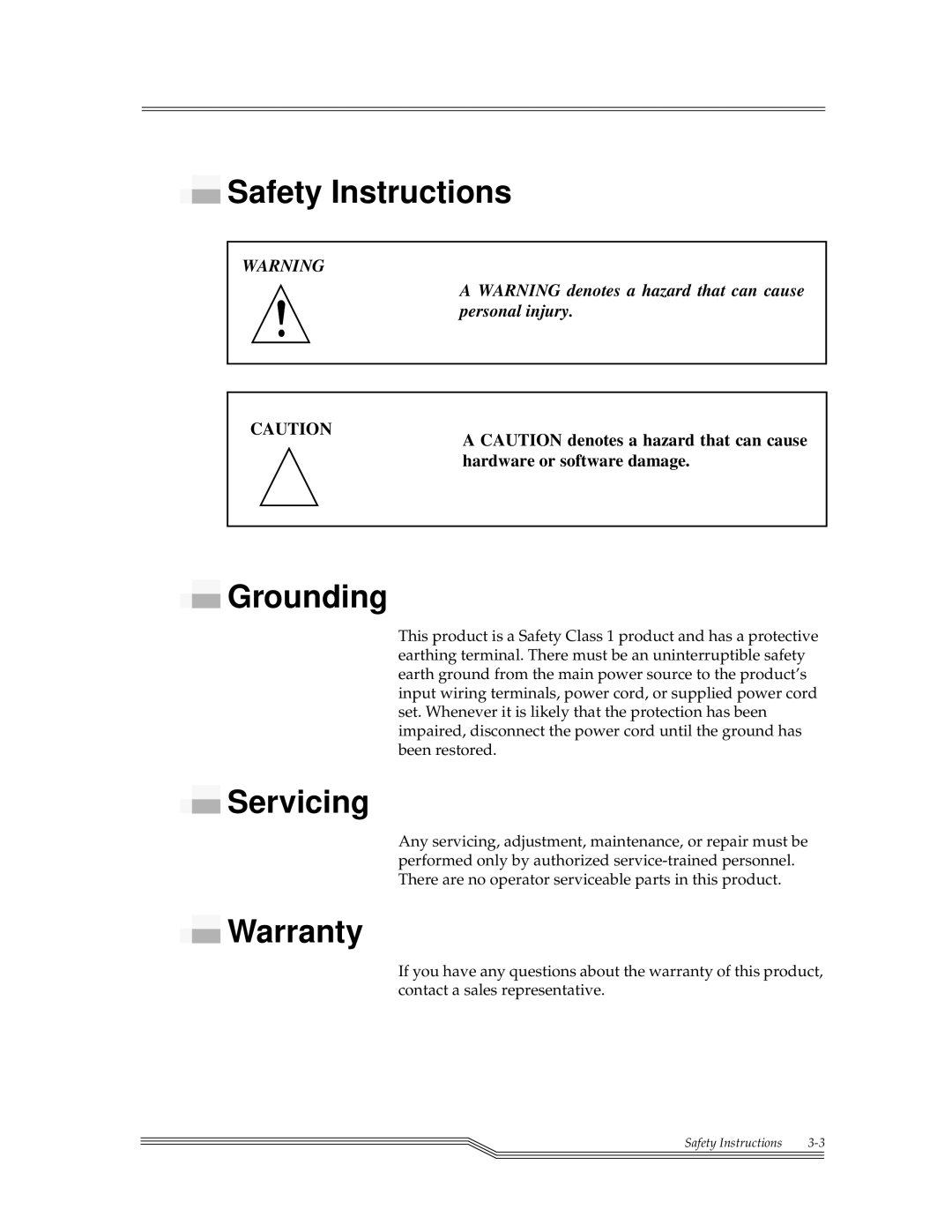 ADIC FCR 200 manual Safety Instructions Grounding, Servicing, Warranty 