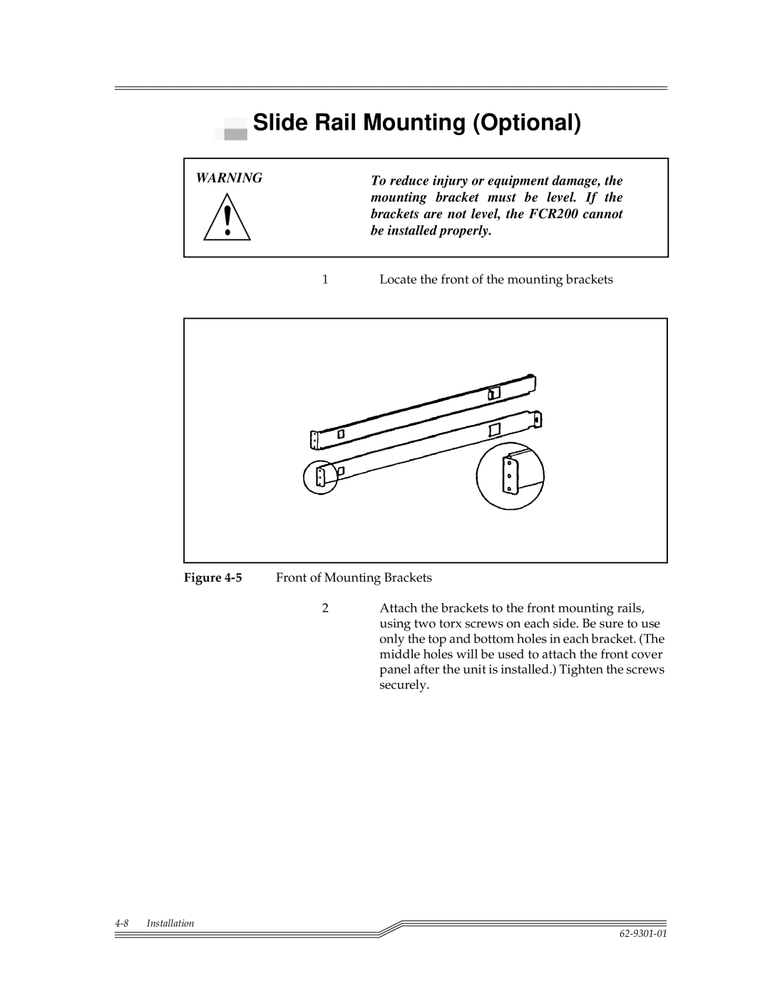 ADIC FCR 200 manual Slide Rail Mounting Optional 