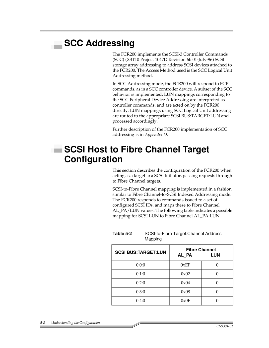 ADIC FCR 200 manual SCC Addressing, Scsi Host to Fibre Channel Target Configuration 