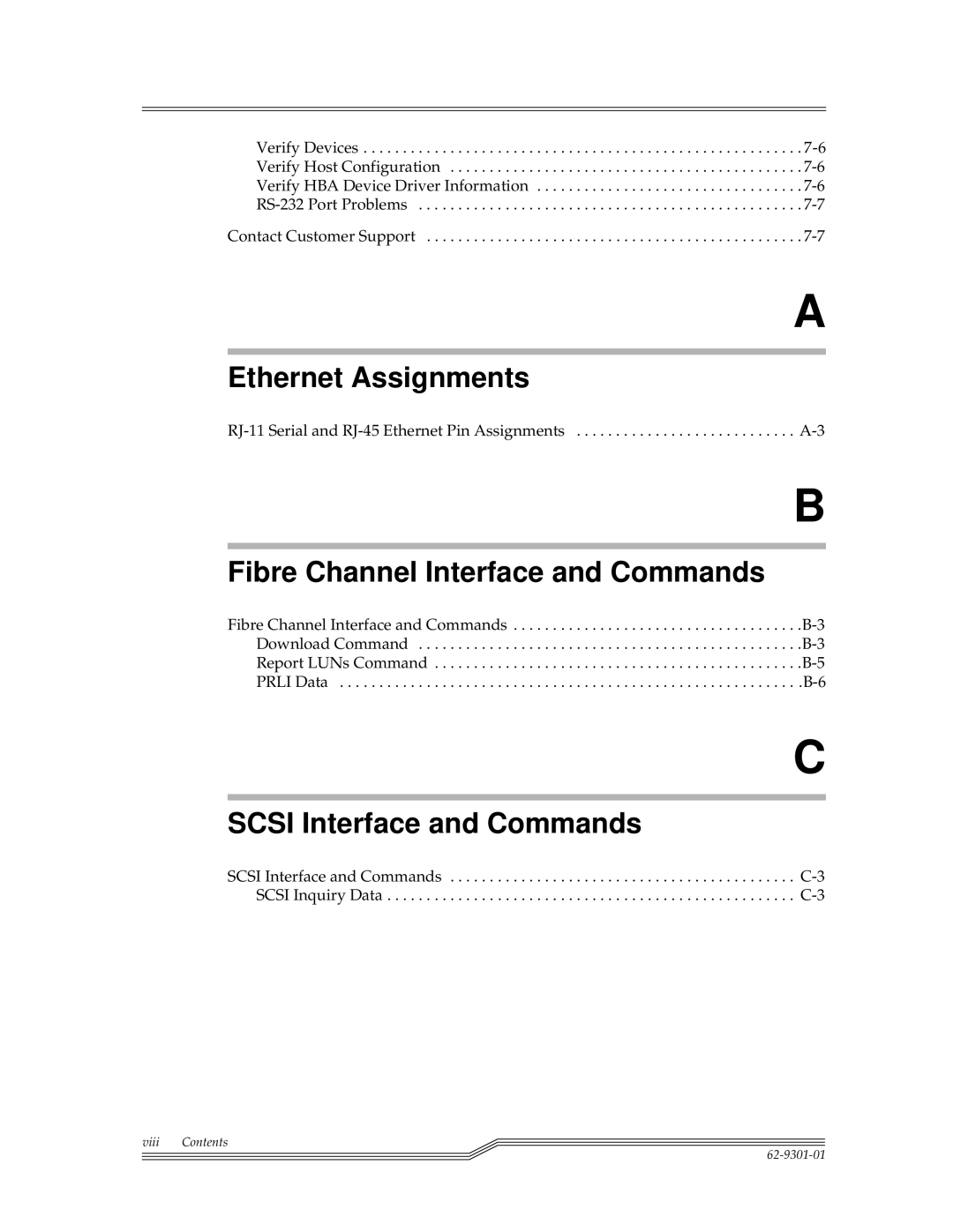 ADIC FCR 200 manual Ethernet Assignments, Fibre Channel Interface and Commands, Scsi Interface and Commands 