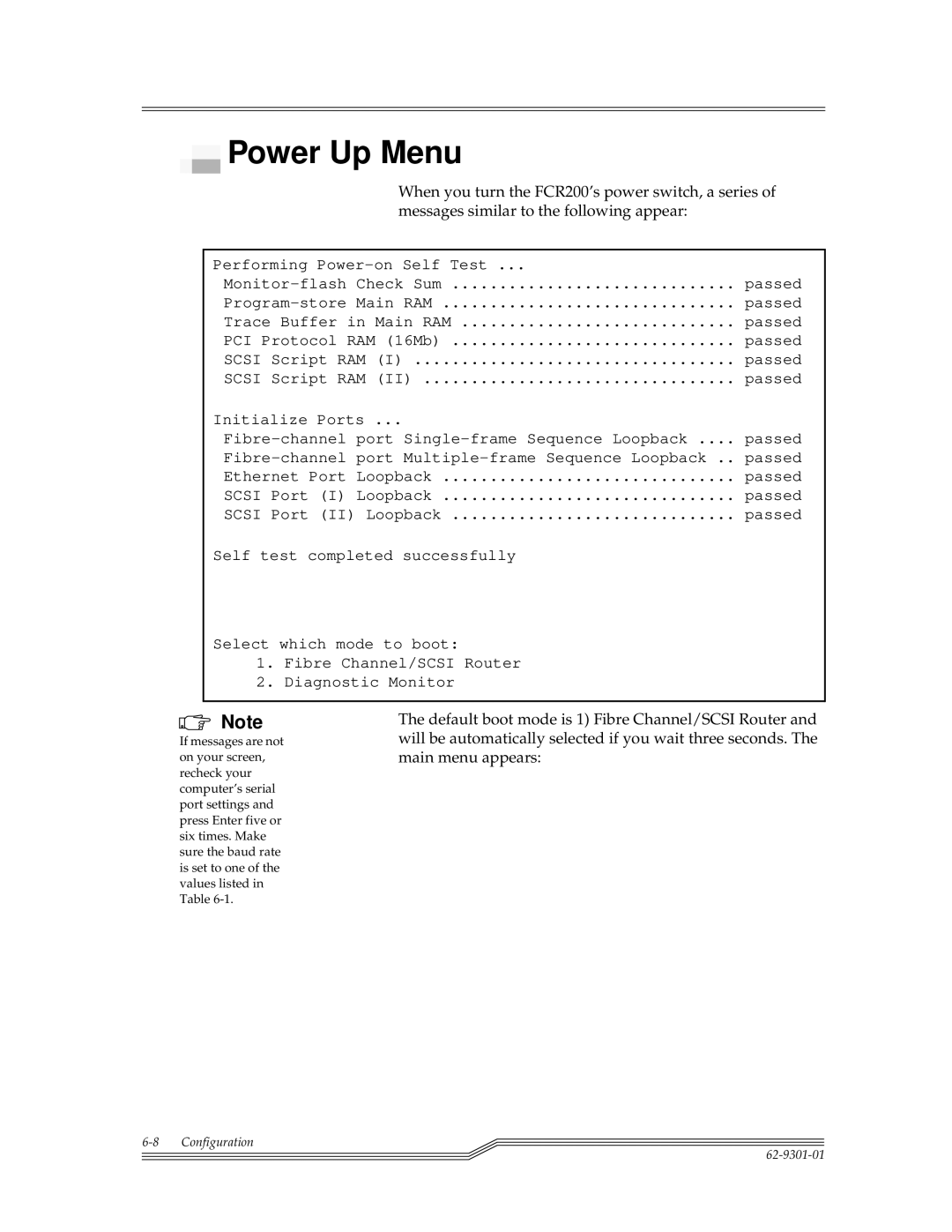 ADIC FCR 200 manual Power Up Menu 