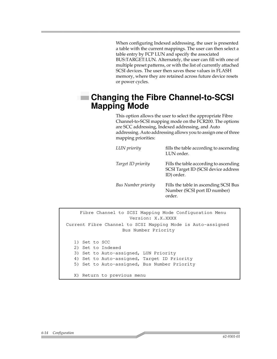 ADIC FCR 200 manual Changing the Fibre Channel-to-SCSI Mapping Mode 