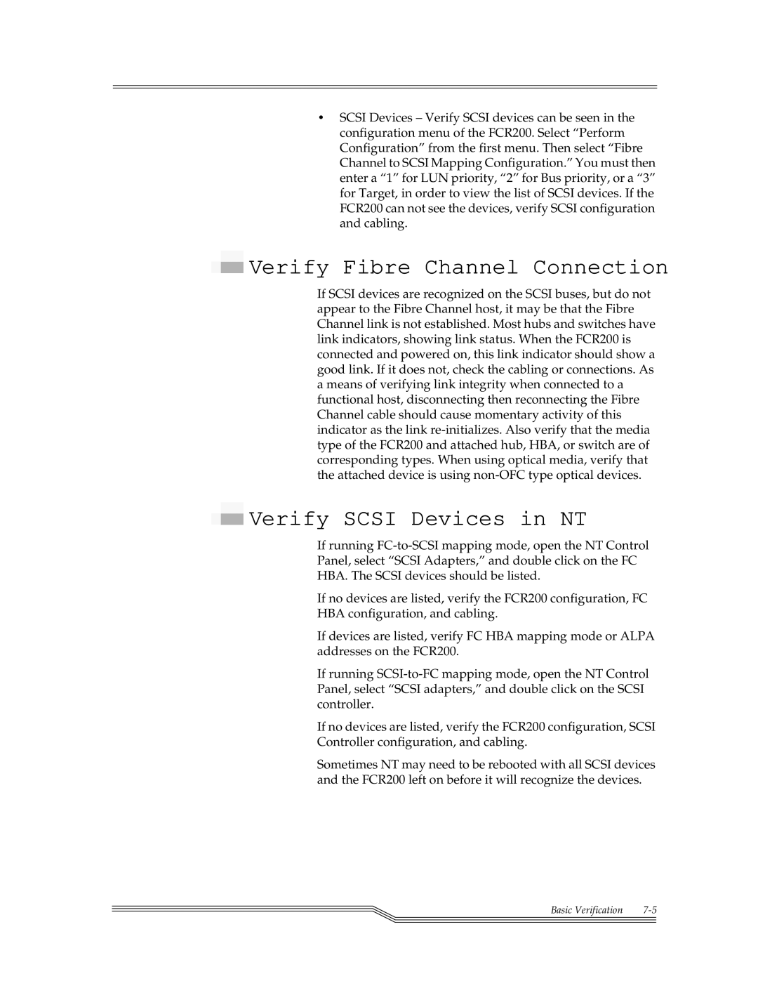 ADIC FCR 200 manual Verify Fibre Channel Connection, Verify Scsi Devices in NT 