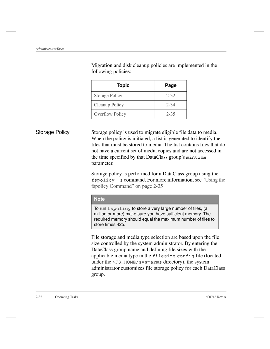 ADIC FileServ Version 4.0 600716 Rev A manual Storage Policy 