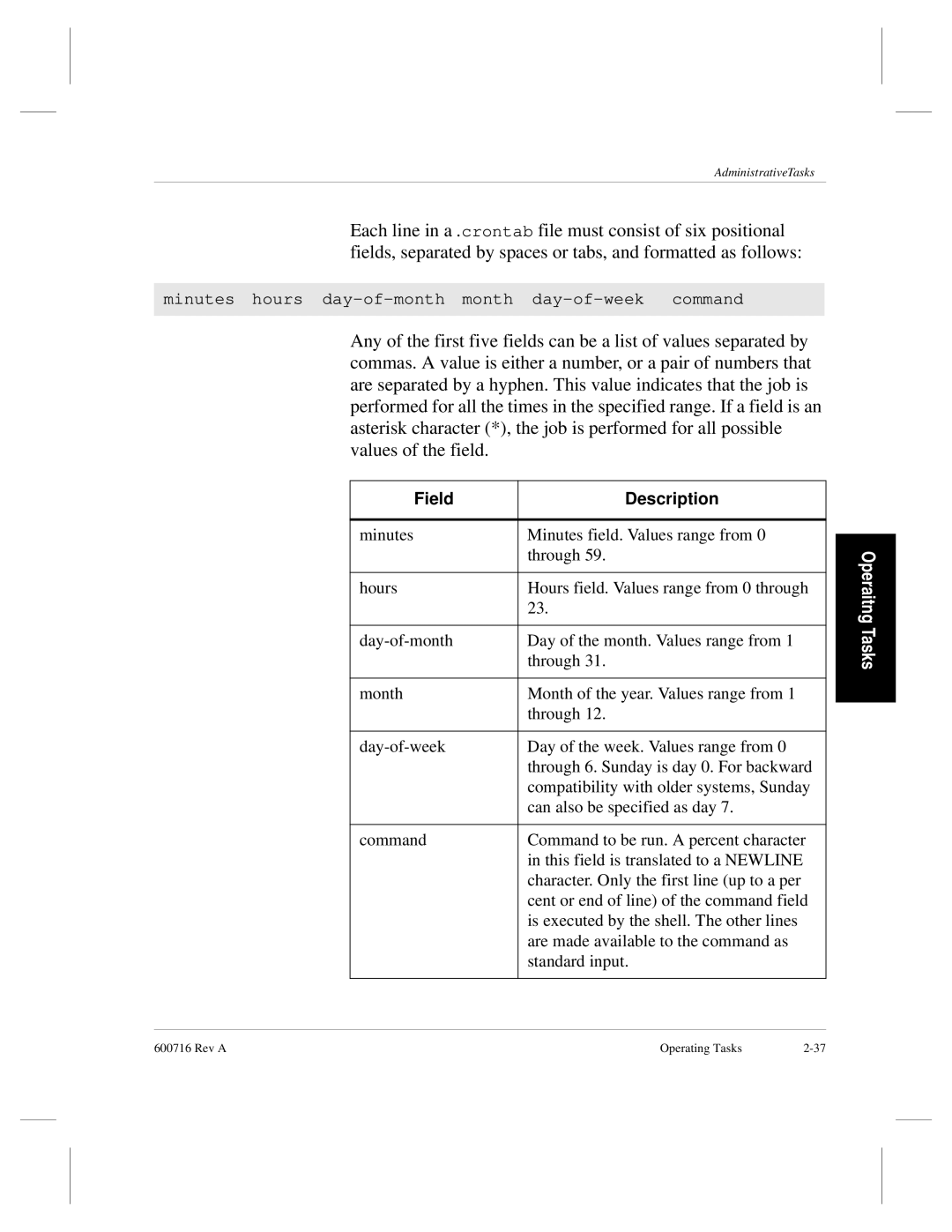 ADIC FileServ Version 4.0 600716 Rev A manual Minutes hours day-of-month month day-of-week command 