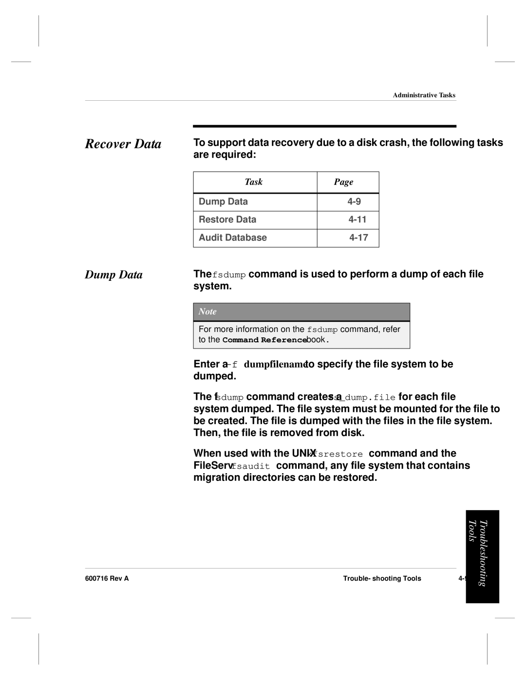 ADIC FileServ Version 4.0 600716 Rev A manual Recover Data 