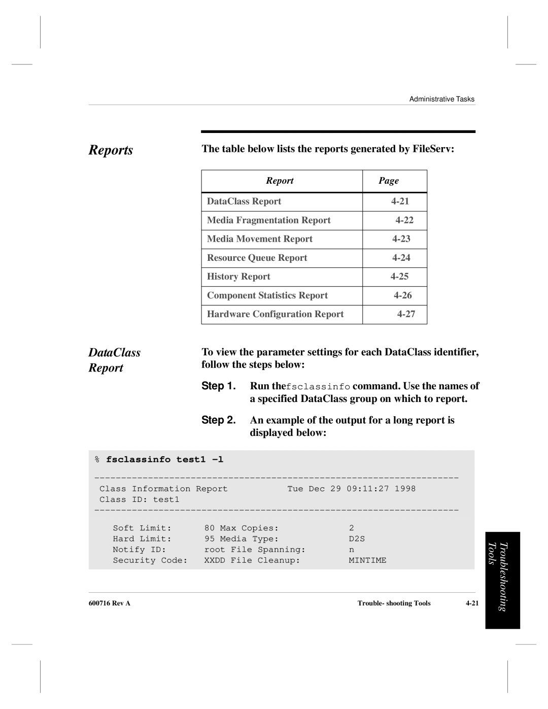 ADIC FileServ Version 4.0 600716 Rev A manual Reports 