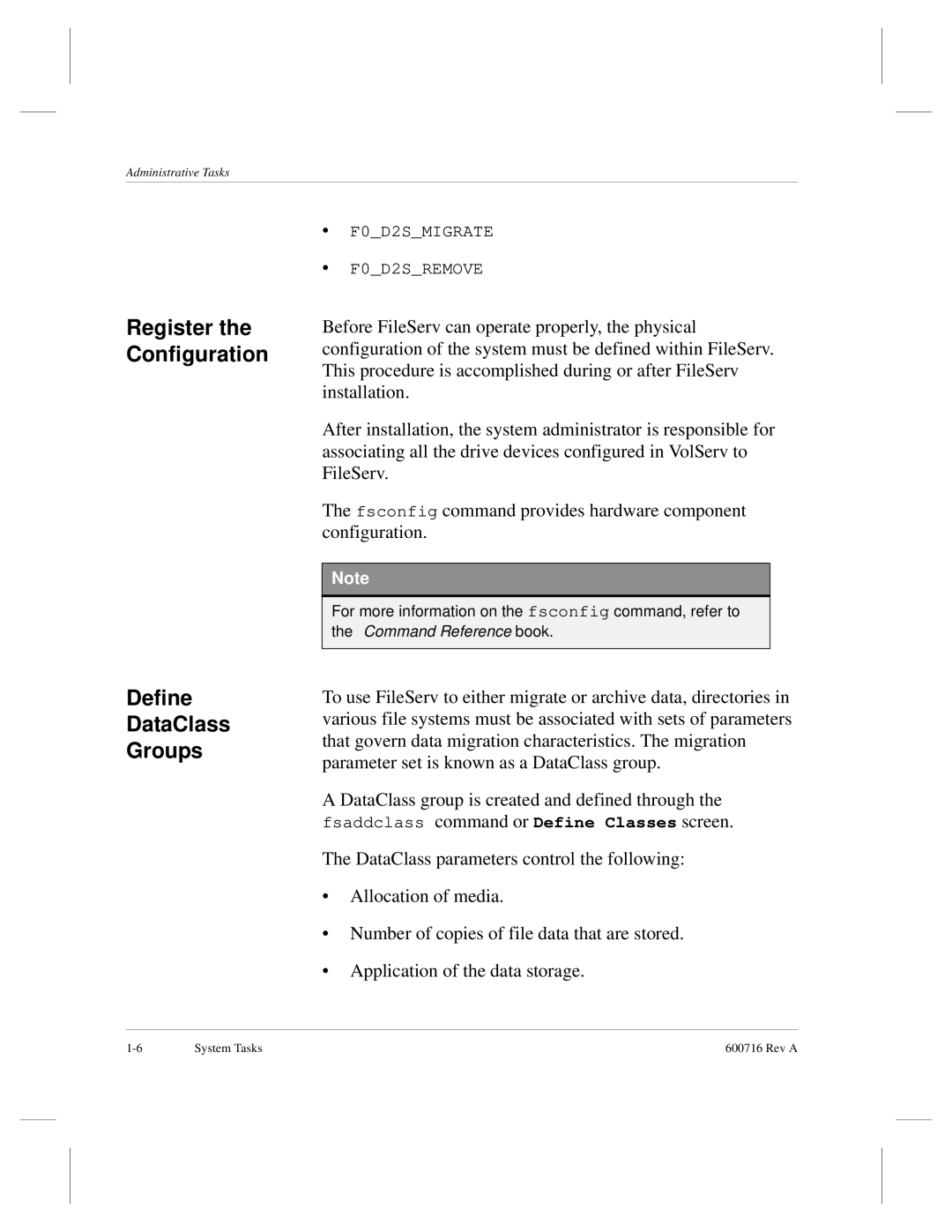 ADIC FileServ Version 4.0 600716 Rev A manual Define DataClass Groups 