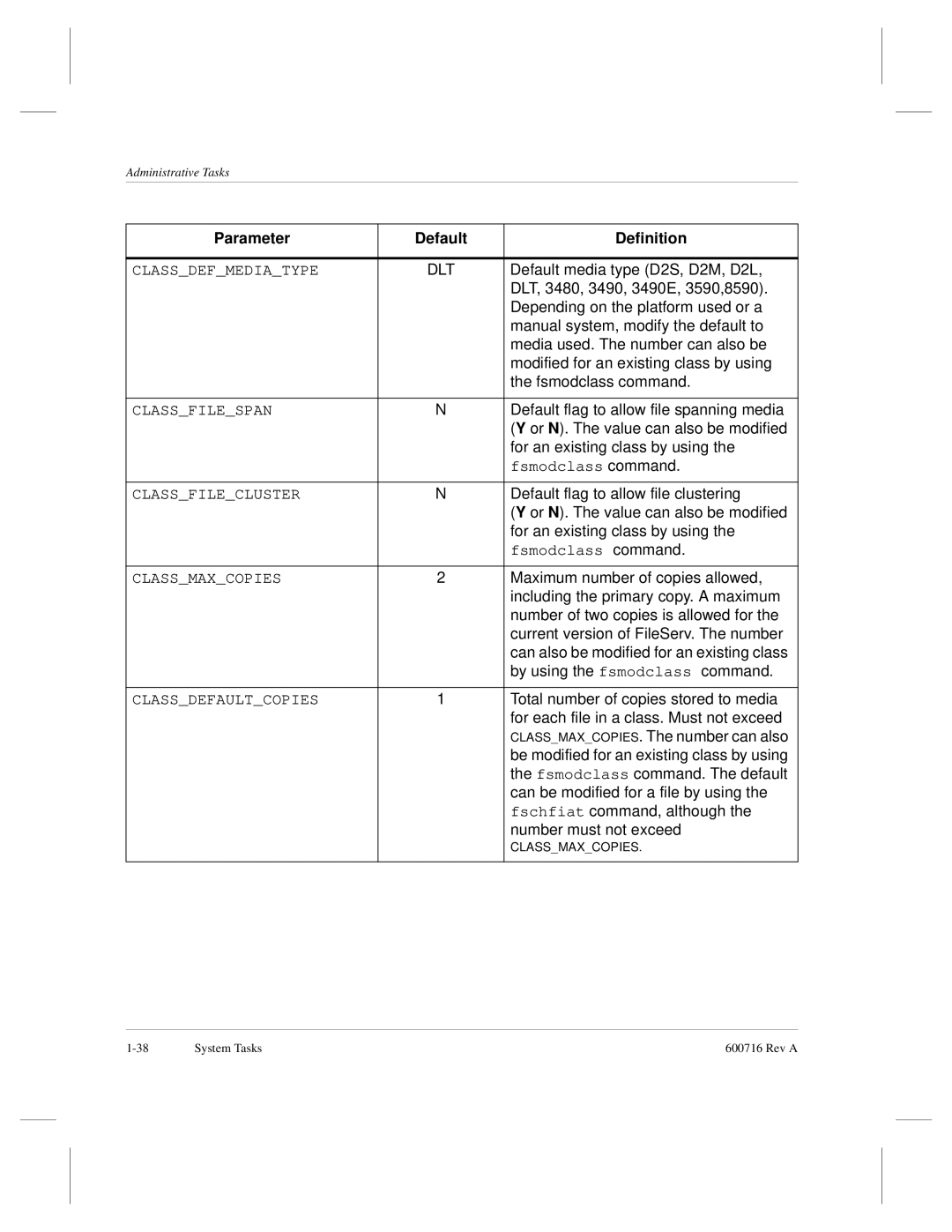 ADIC FileServ Version 4.0 600716 Rev A manual Default media type D2S, D2M, D2L 