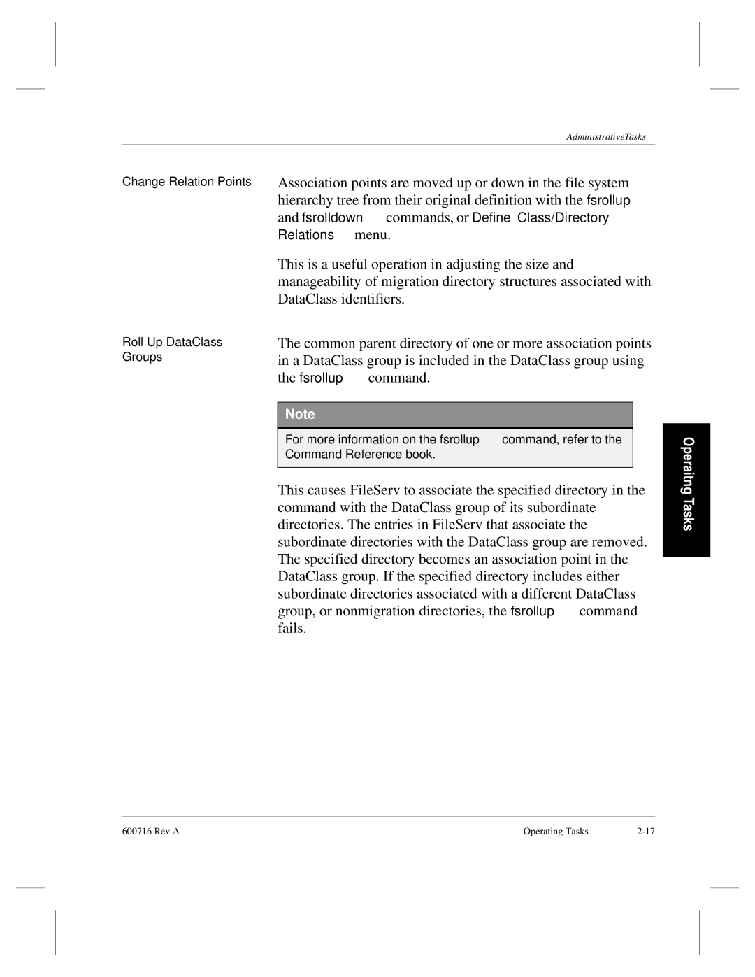 ADIC FileServ Version 4.0 600716 Rev A manual Change Relation Points Roll Up DataClass Groups 