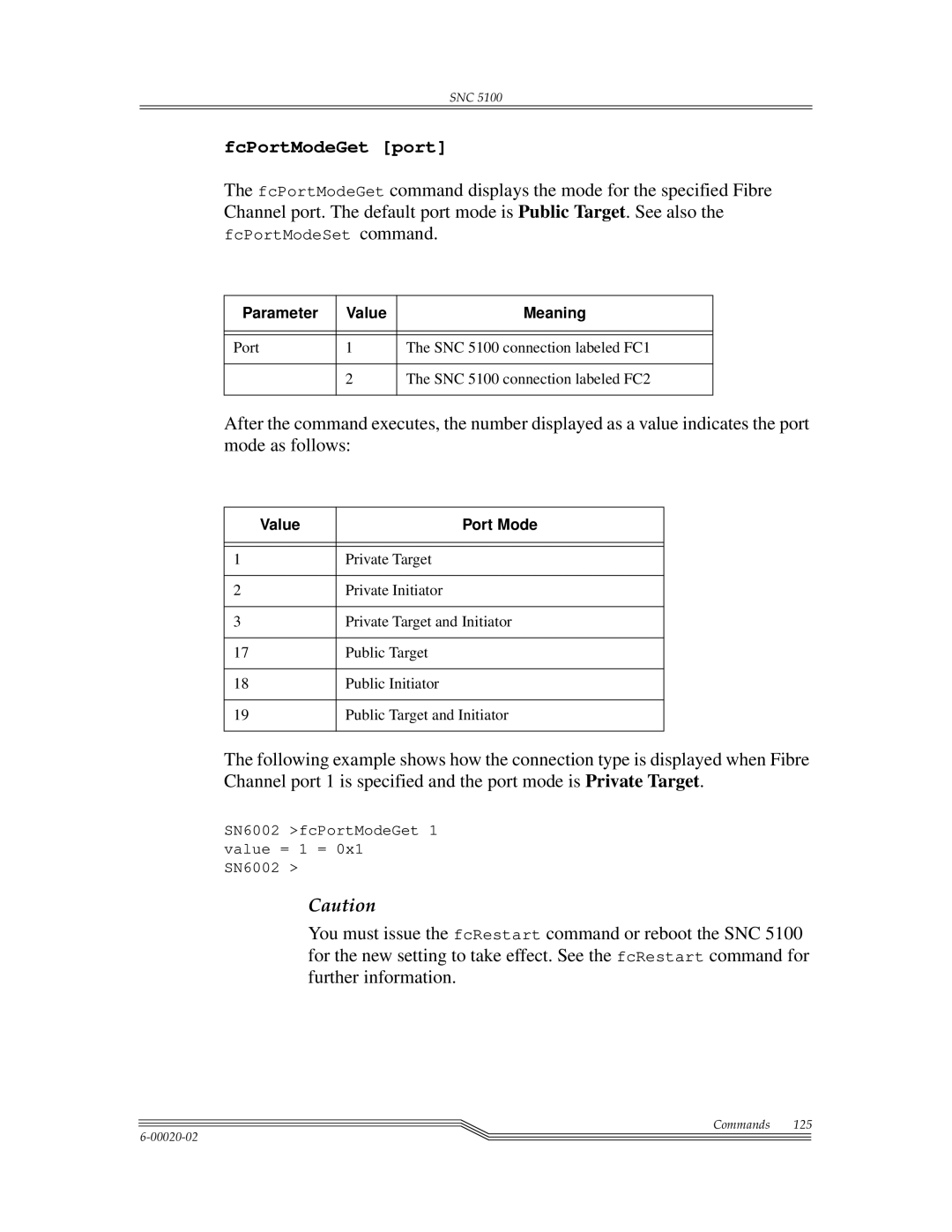 ADIC SNC 5100, Scalar 1000 manual FcPortModeGet port, Value Port Mode 