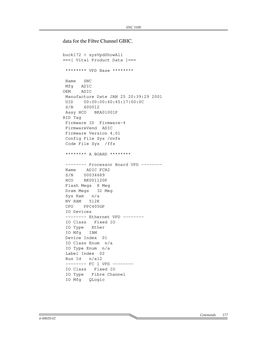 ADIC SNC 5100, Scalar 1000 manual Data for the Fibre Channel Gbic, Ibm 