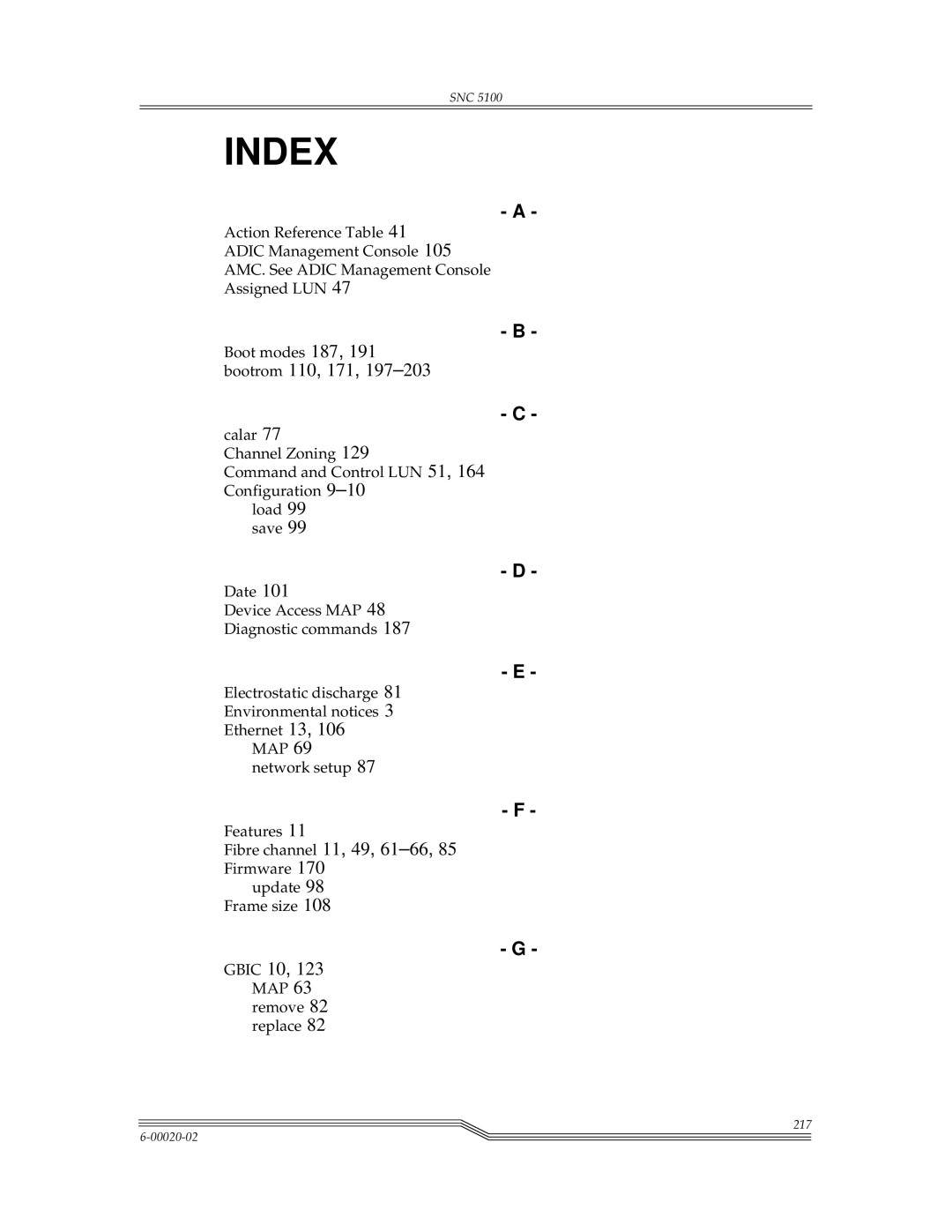 ADIC SNC 5100, Scalar 1000 manual Index, Bootrom 110, 171 