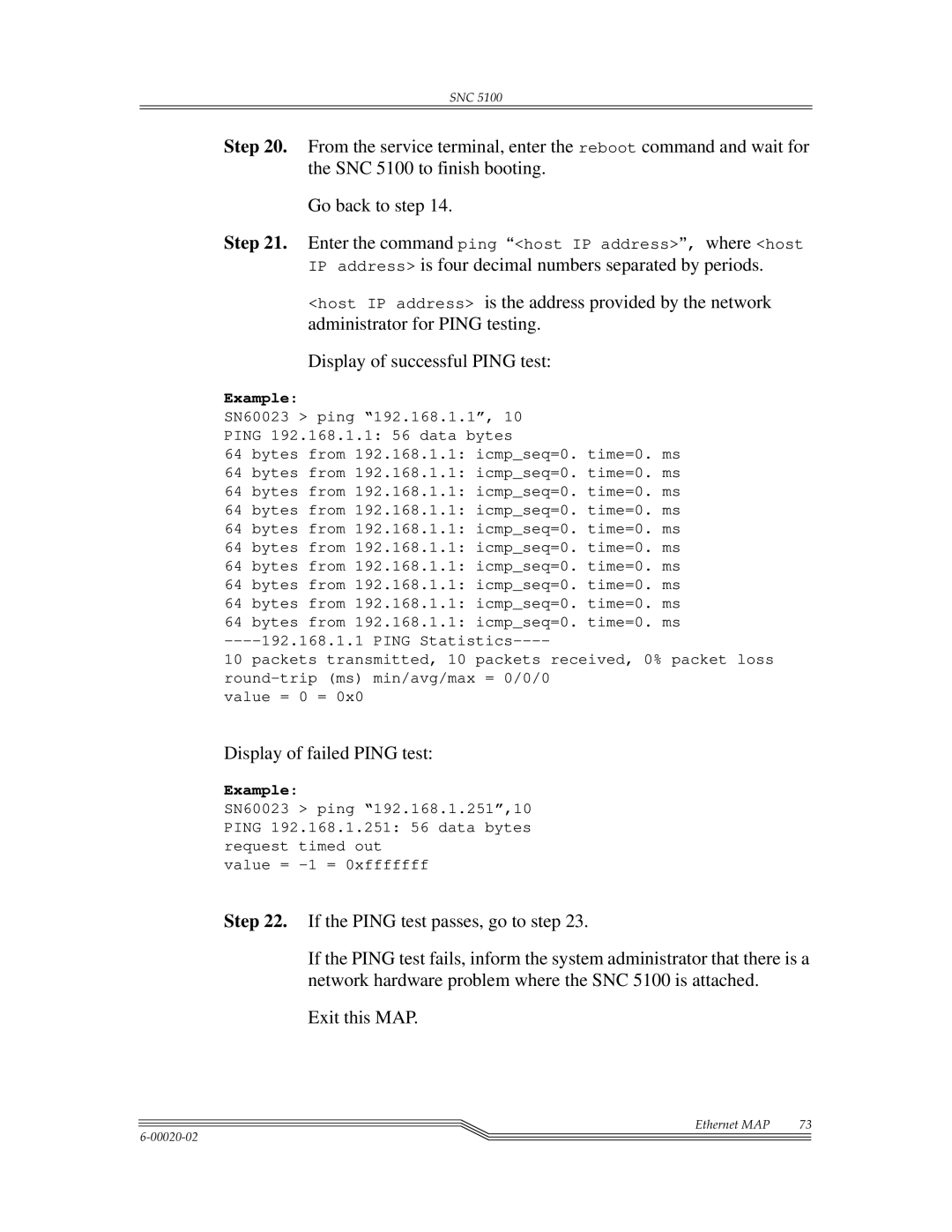 ADIC SNC 5100, Scalar 1000 manual Display of failed Ping test 