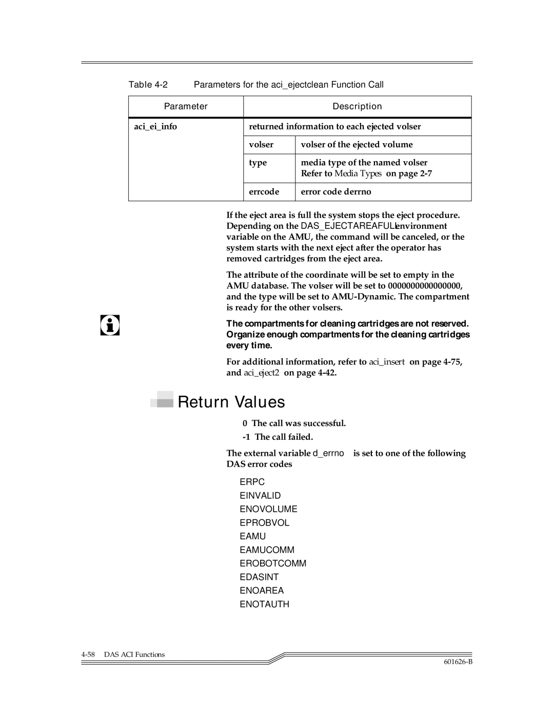 ADIC Server manual Parameters for the aciejectclean Function Call 