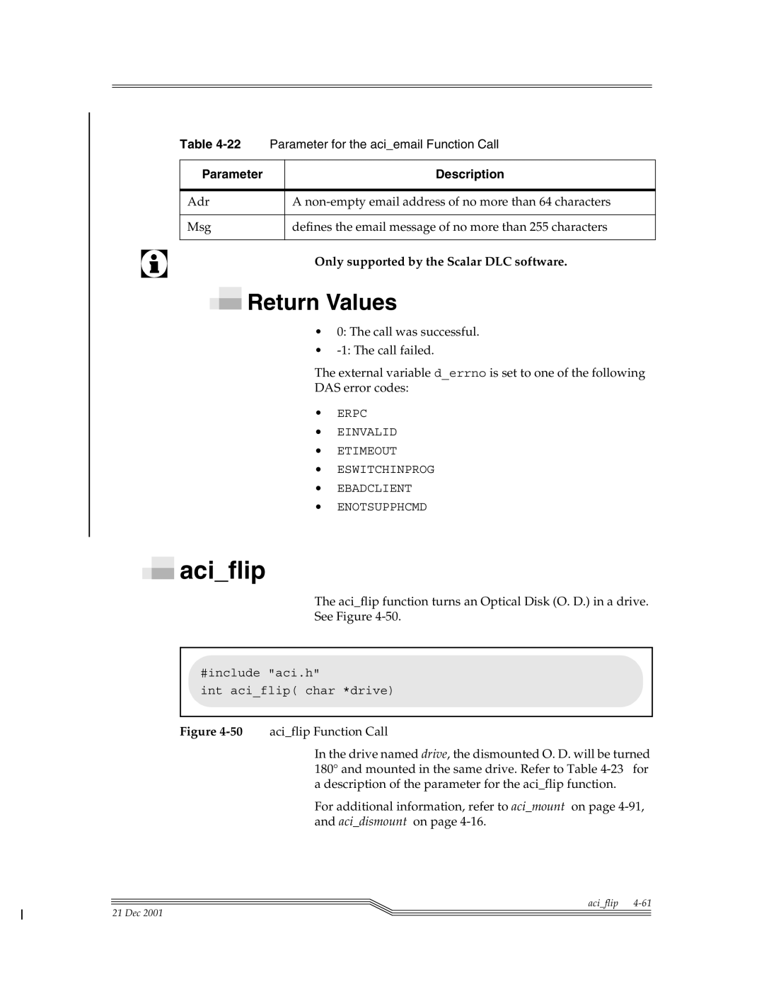 ADIC Server manual Aciflip, Return Values 