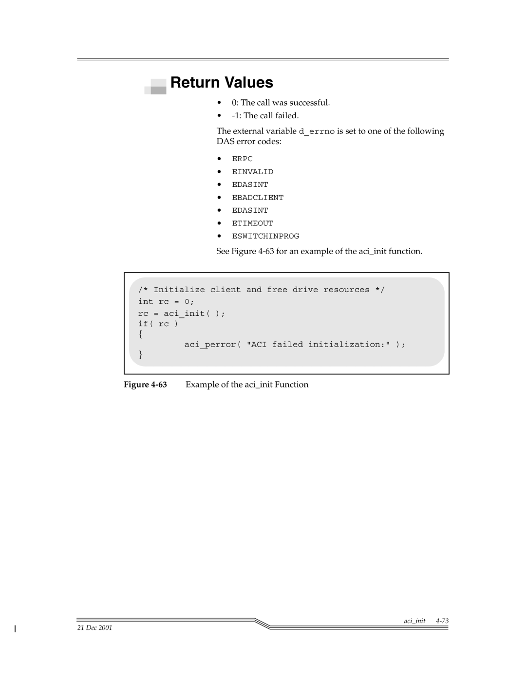 ADIC Server manual See -63for an example of the aciinit function, 63Example of the aciinit Function 