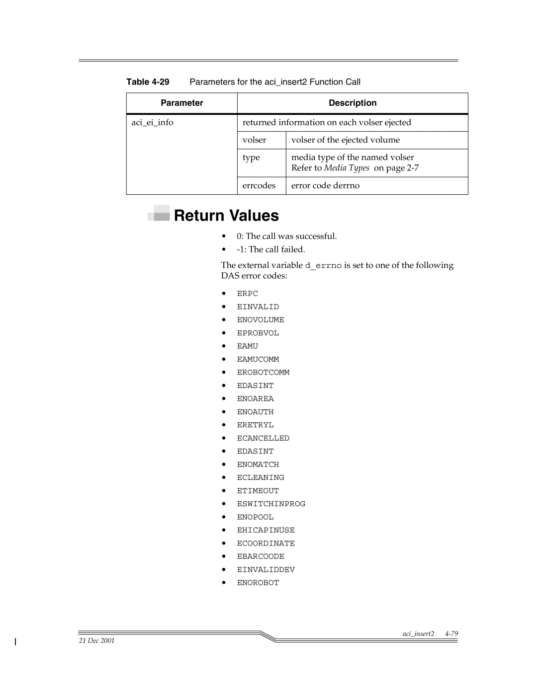 ADIC Server manual Return Values 