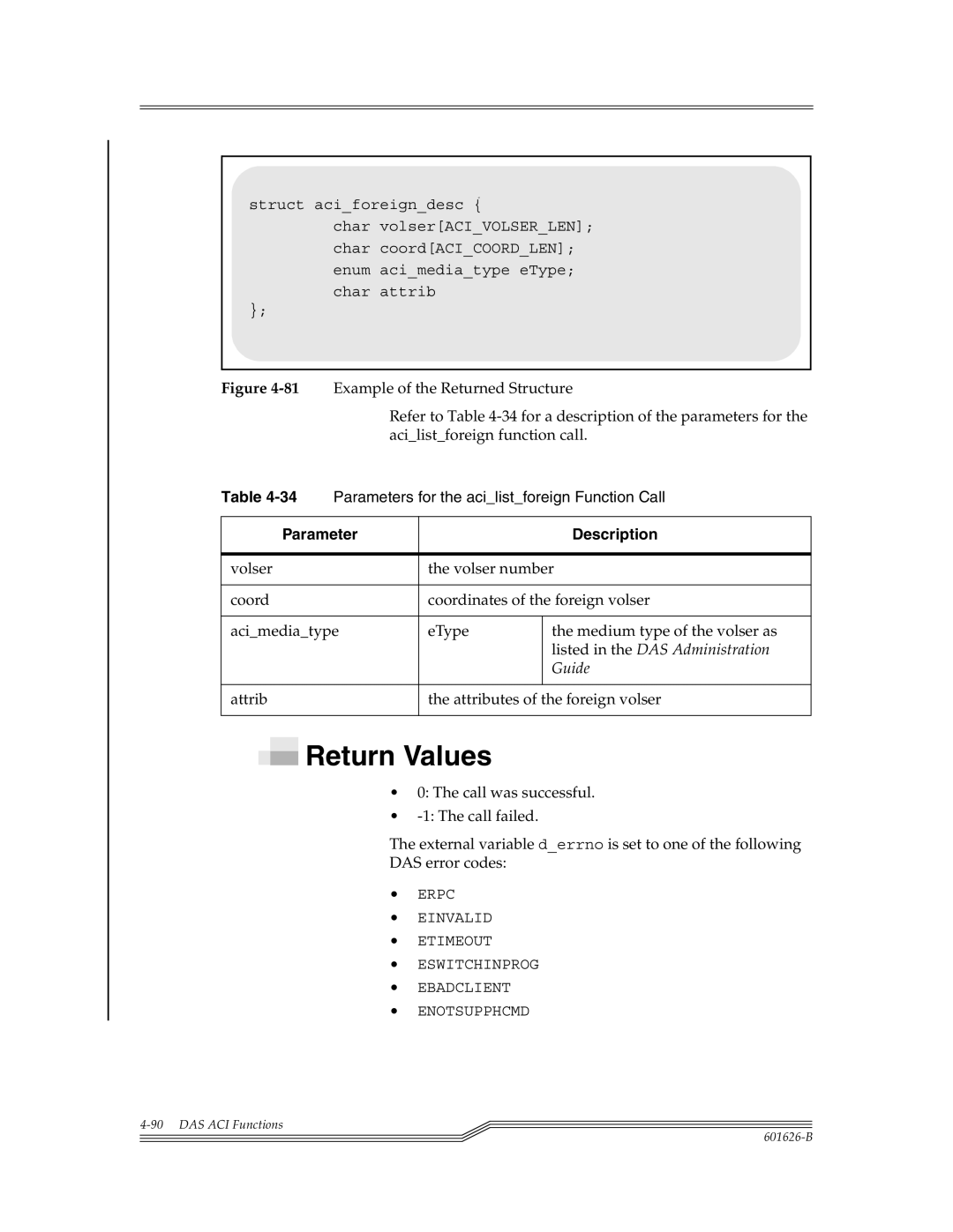 ADIC Server manual Example of the Returned Structure, Refer to -34 for a description of the parameters for 