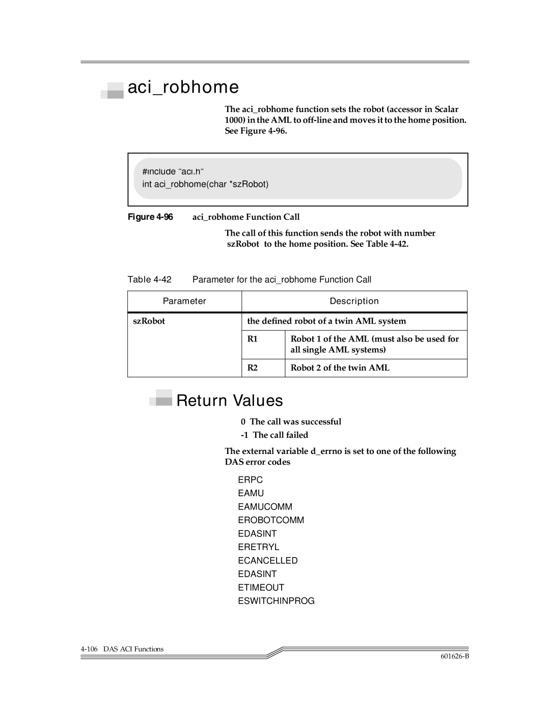 ADIC Server manual Acirobhome Function Call, Call of this function sends the robot with number 