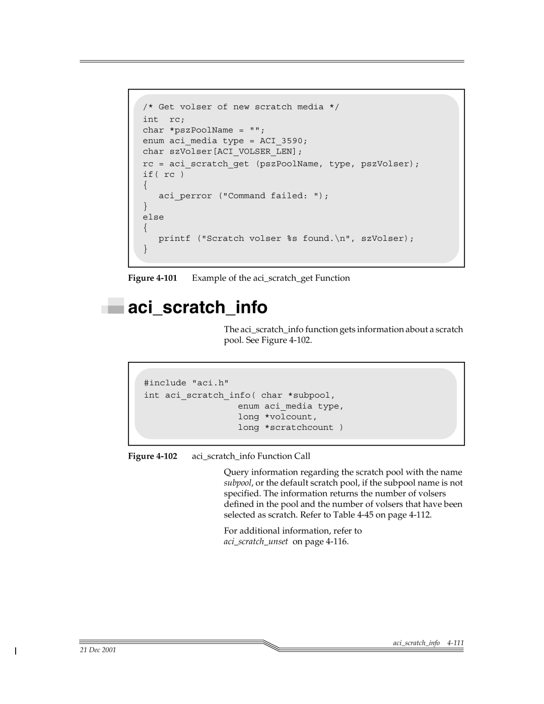 ADIC Server manual Aciscratchinfo, 101Example of the aciscratchget Function 