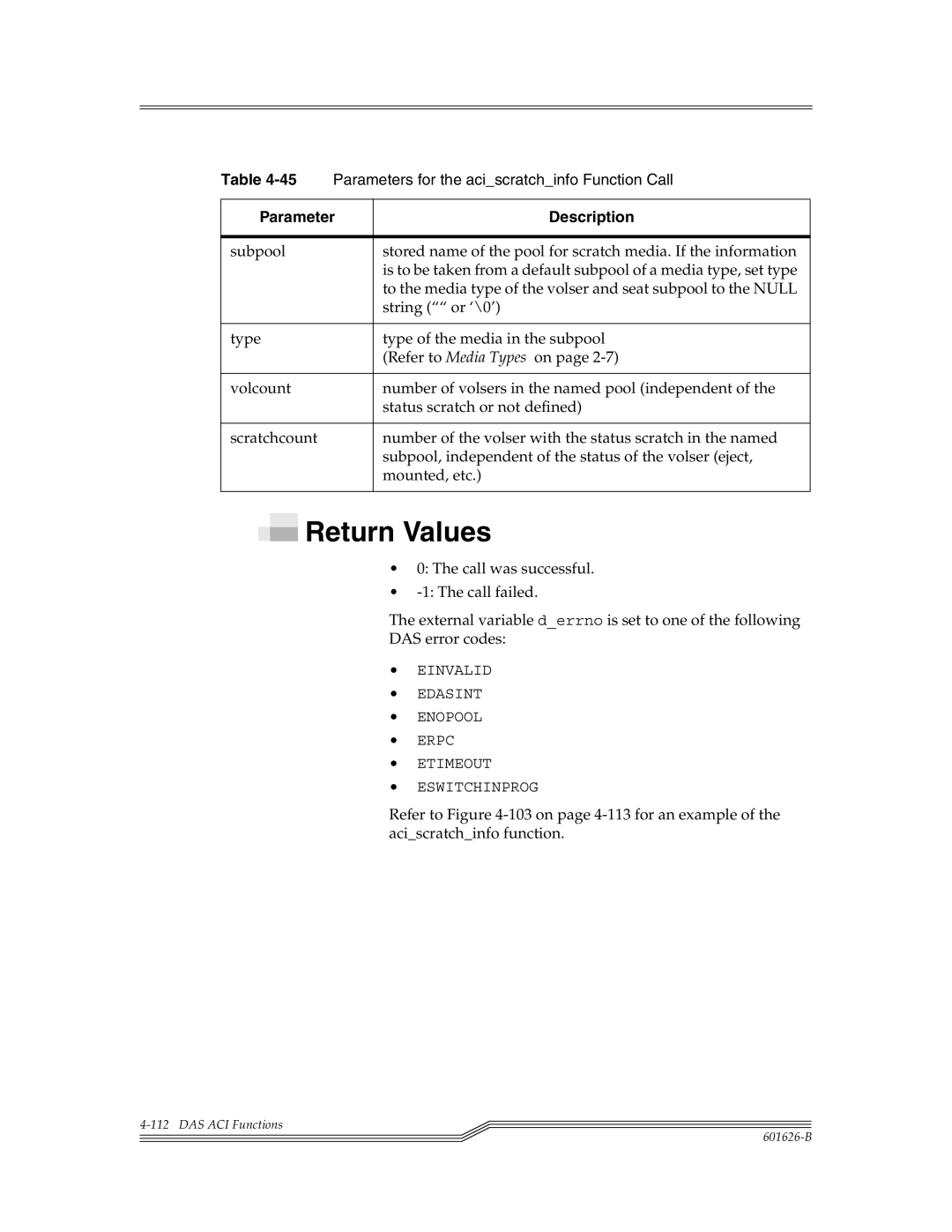 ADIC Server manual Parameters for the aciscratchinfo Function Call 