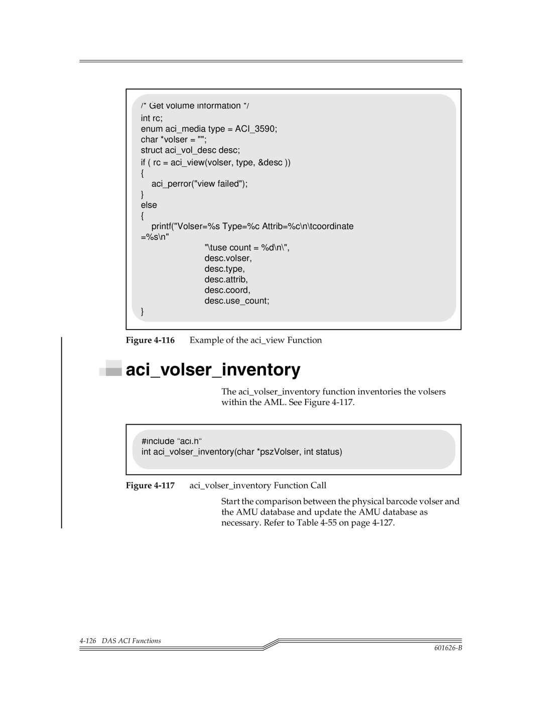 ADIC Server manual Acivolserinventory, 116Example of the aciview Function 