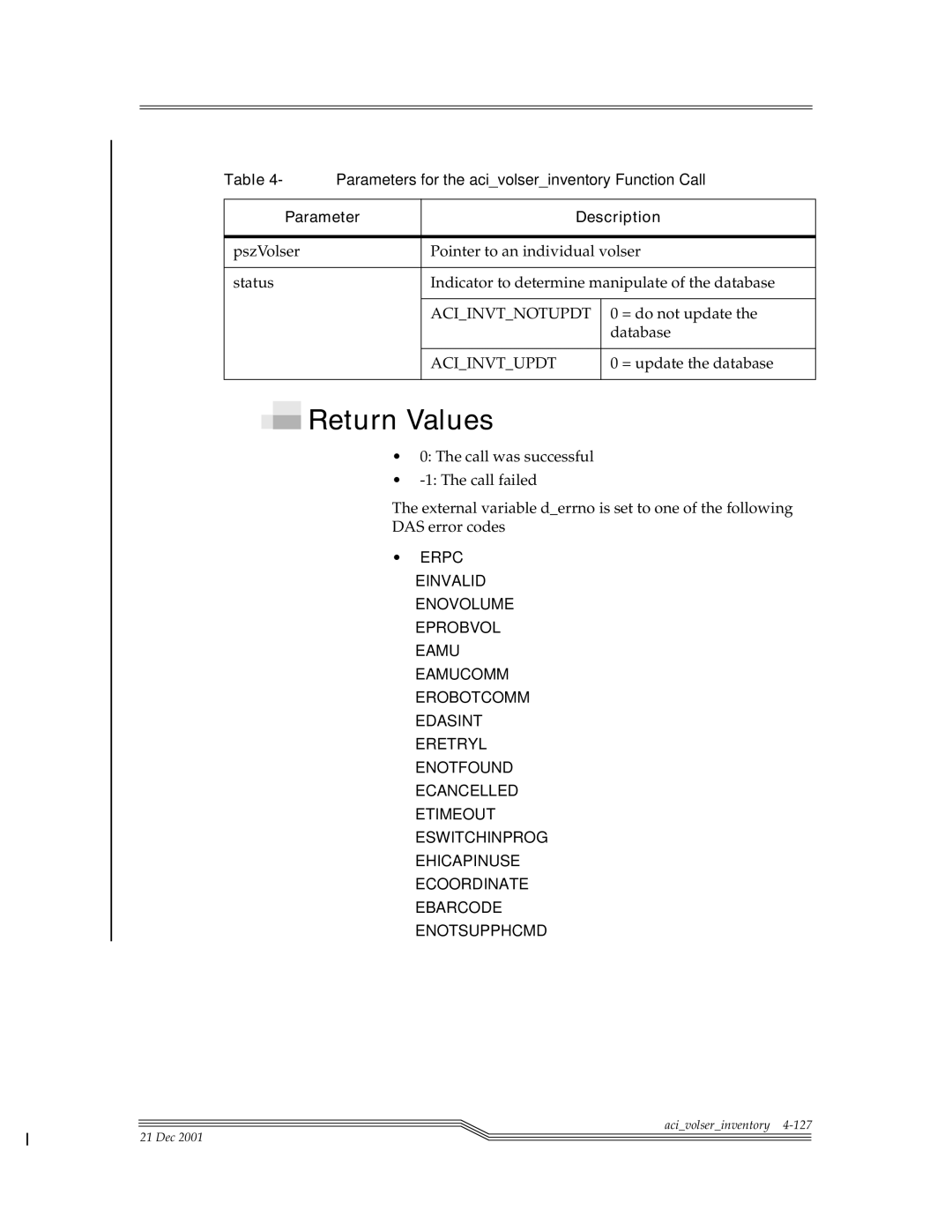 ADIC Server manual Aciinvtnotupdt, = do not update, Aciinvtupdt, = update the database 