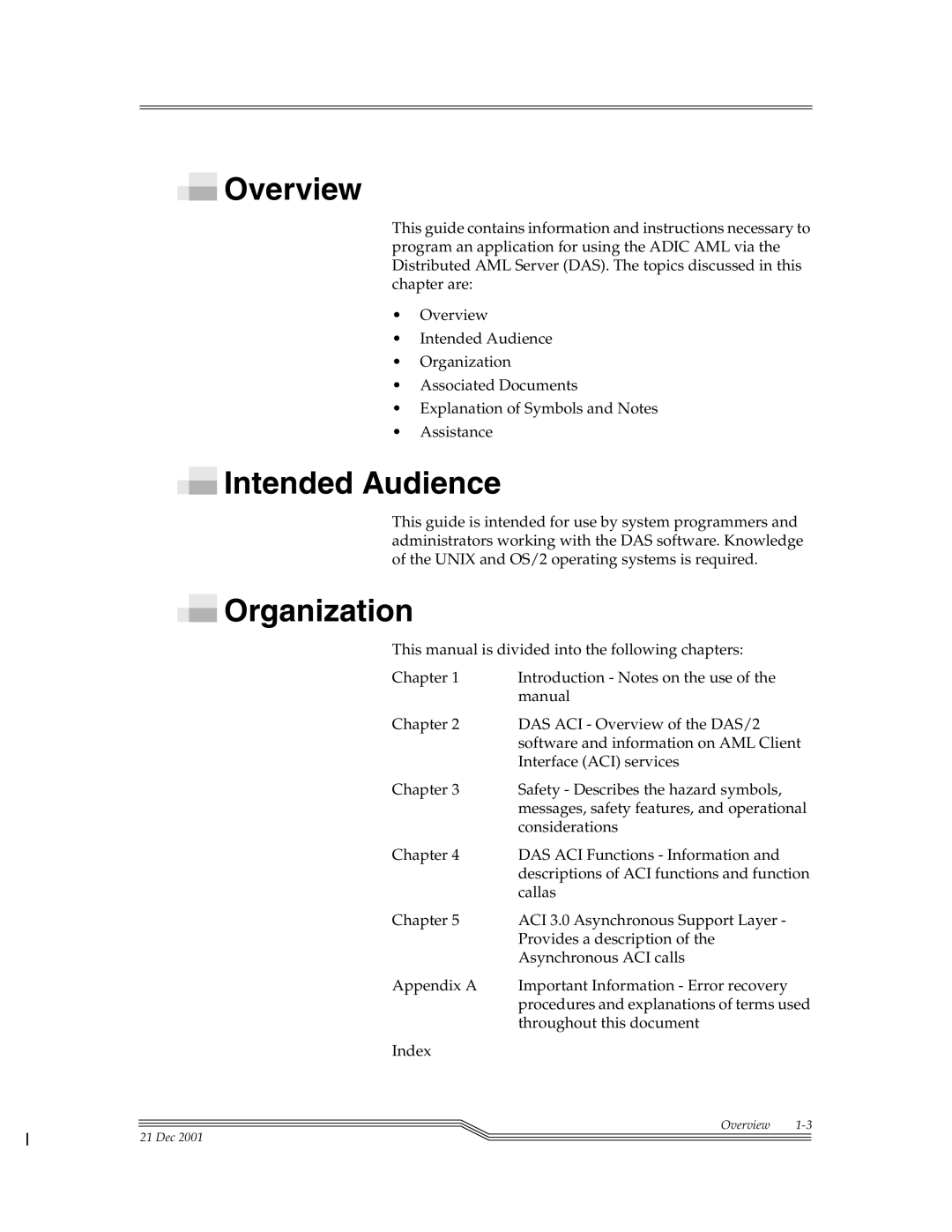 ADIC Server manual Overview, Intended Audience, Organization 