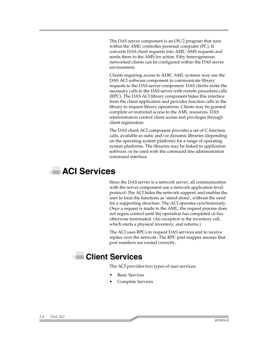 ADIC Server manual ACI Services, Client Services 