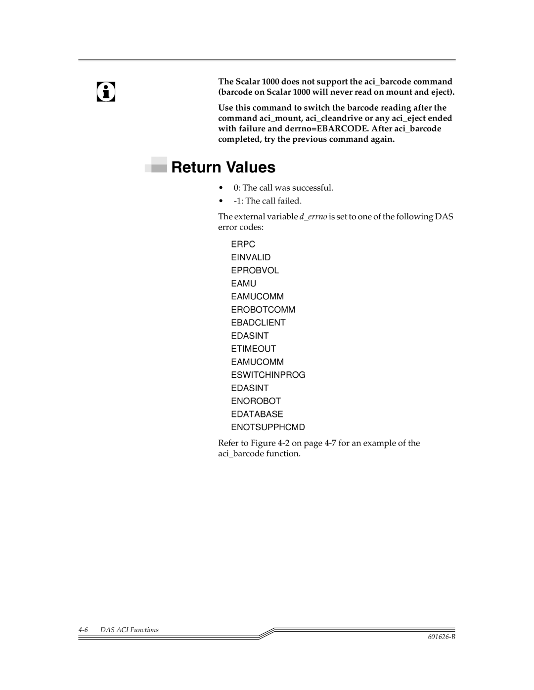 ADIC Server manual Return Values 