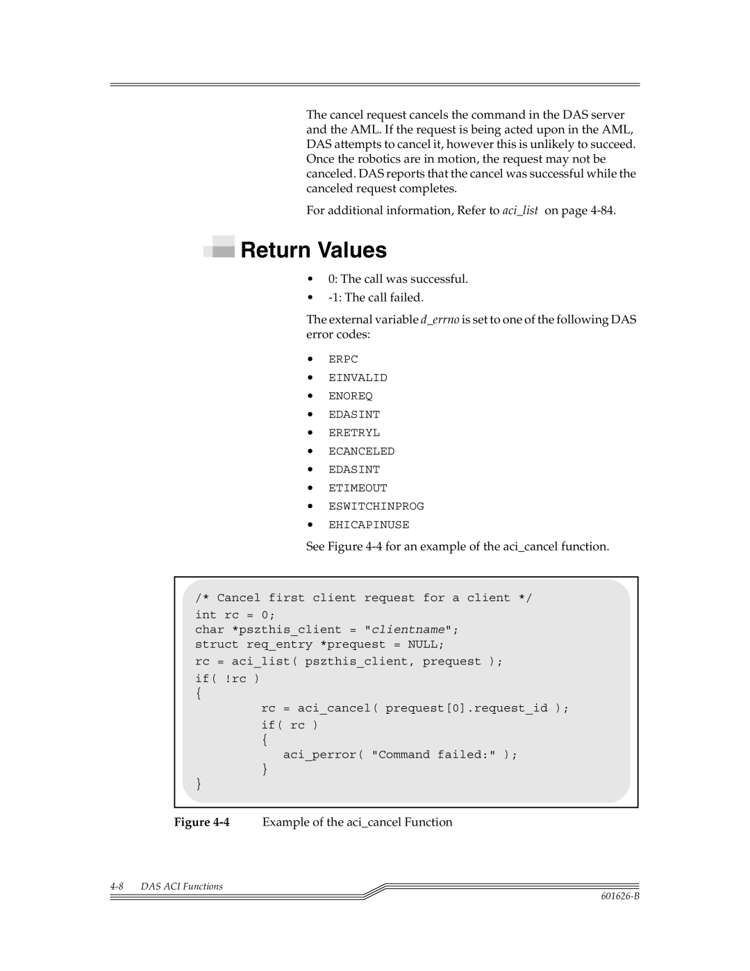 ADIC Server manual See -4for an example of the acicancel function, 4Example of the acicancel Function 