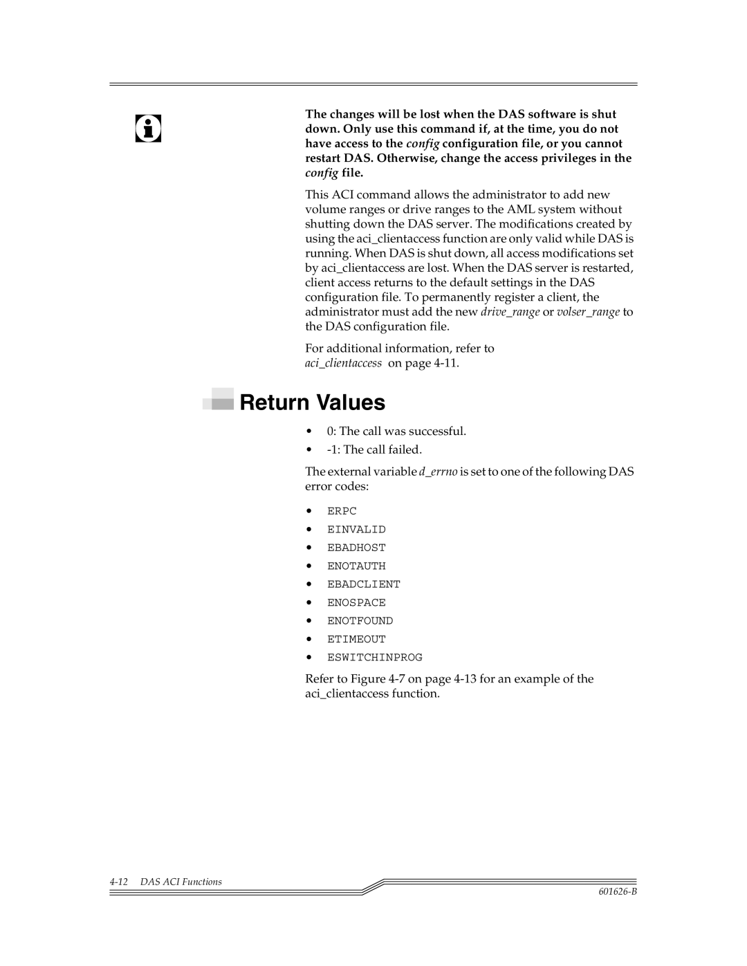 ADIC Server manual Return Values 