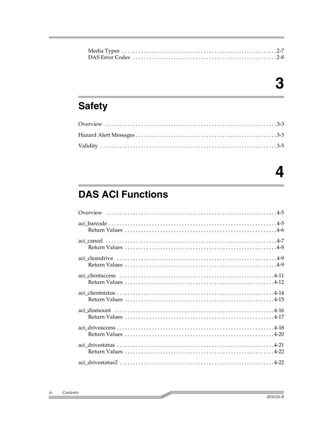 ADIC Server manual Safety, DAS ACI Functions, Media Types -7 DAS Error Codes, Overview Hazard Alert Messages Validity 