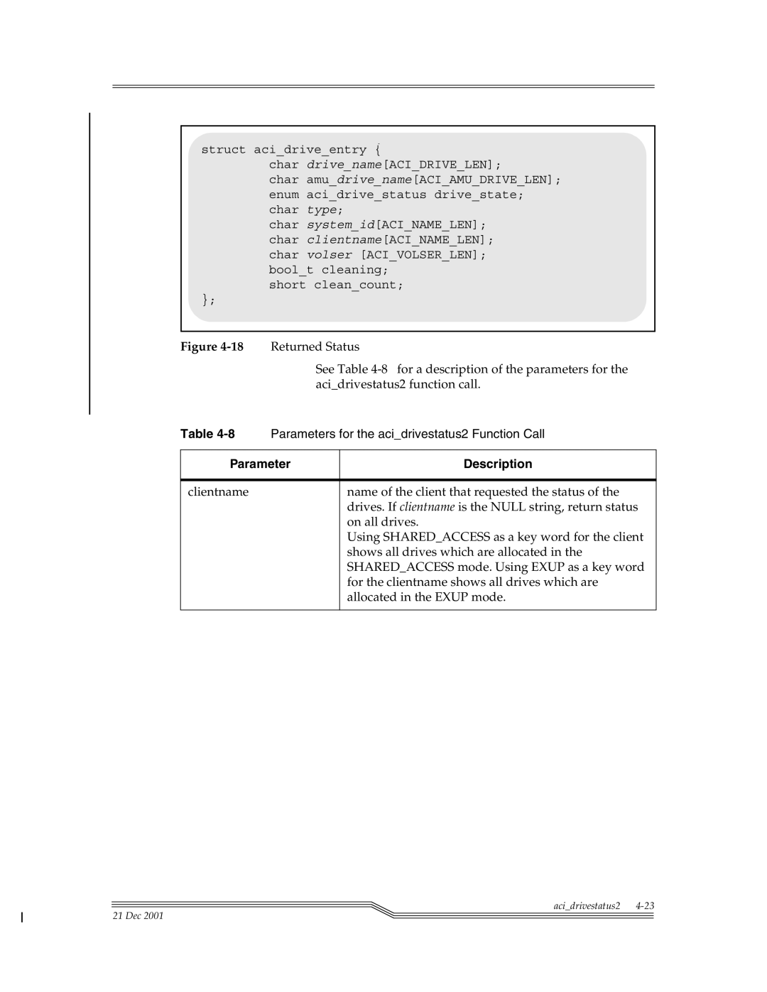 ADIC Server manual Returned Status 