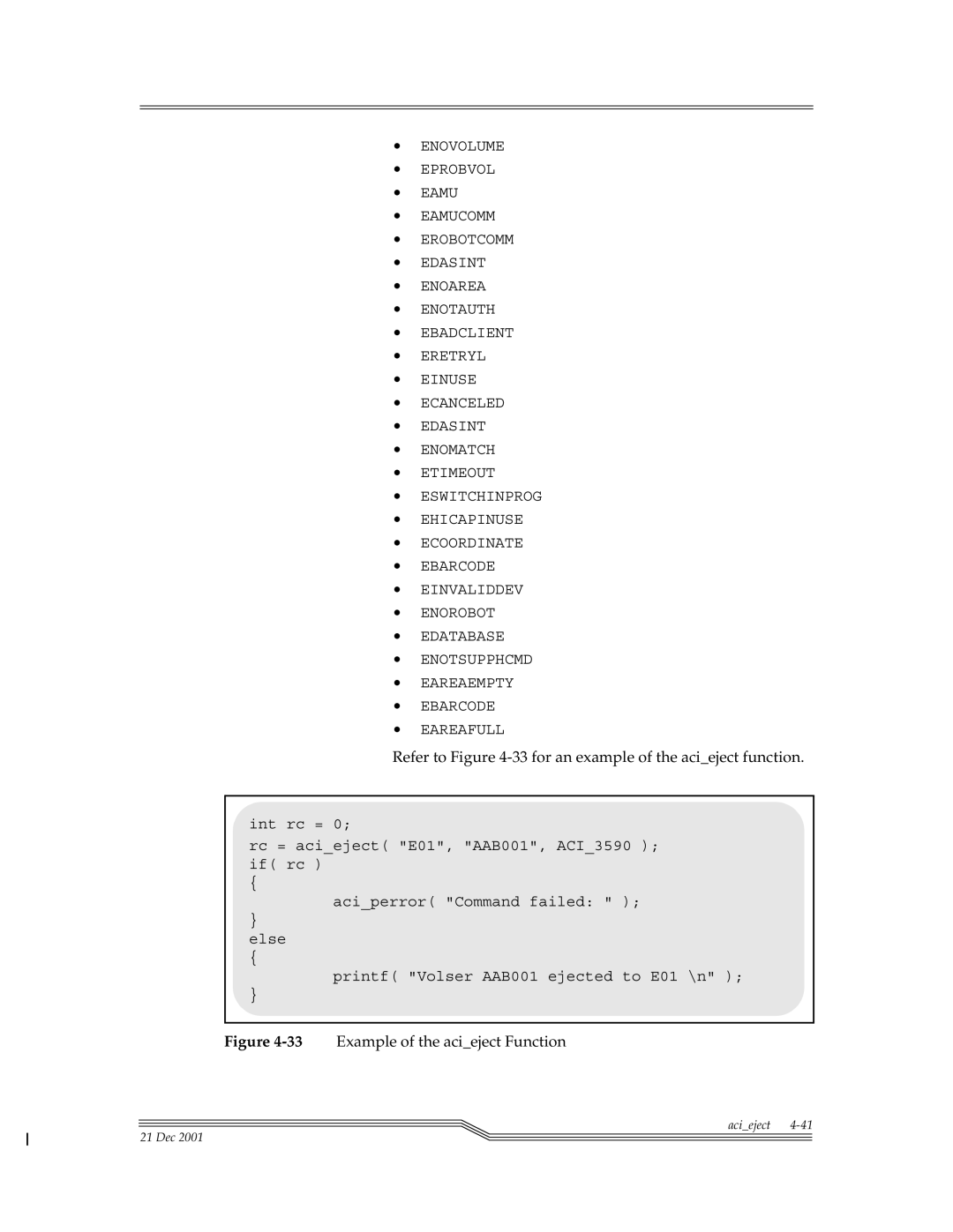 ADIC Server manual Refer to -33for an example of the acieject function, 33Example of the acieject Function 