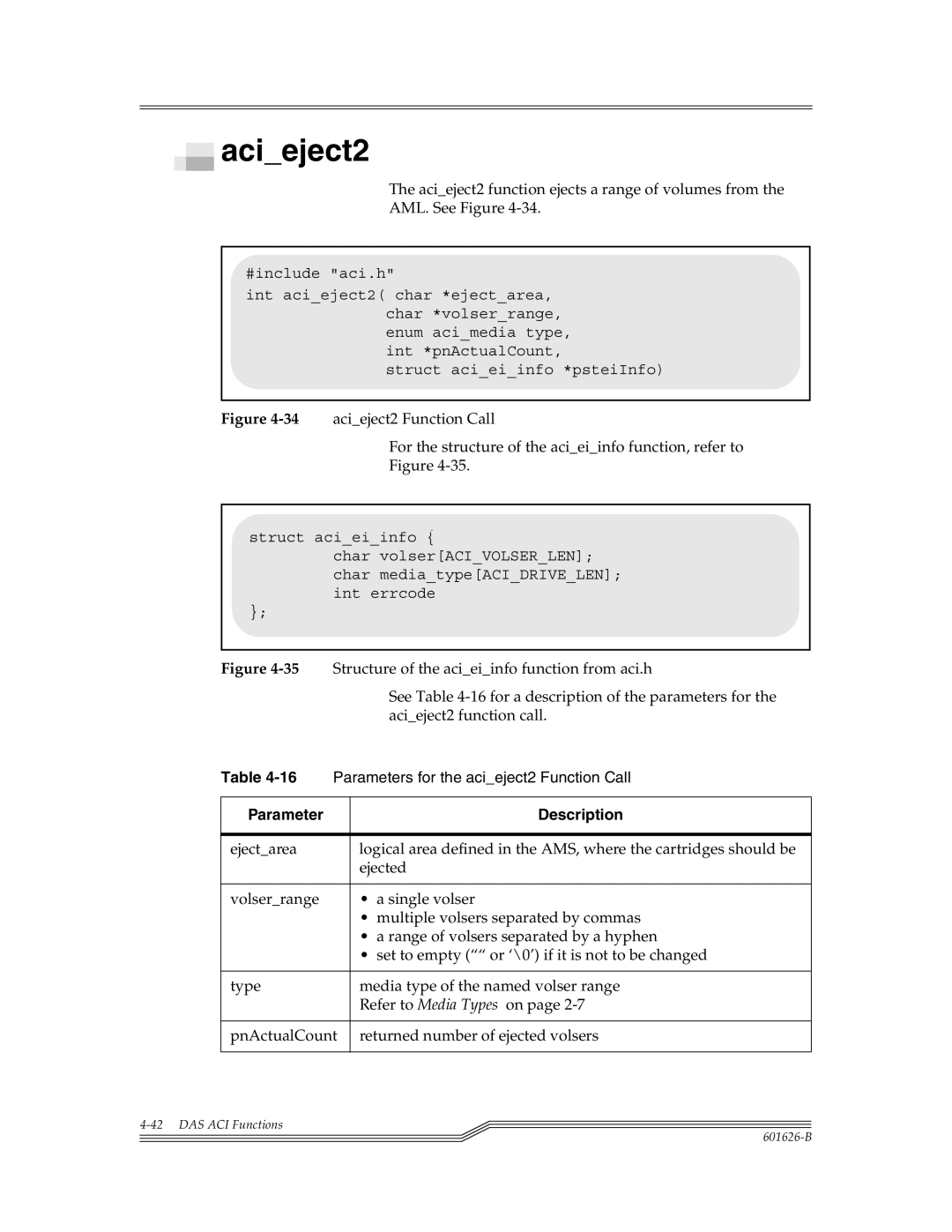 ADIC Server Acieject2, Structure of the acieiinfo function from aci.h, See -16 for a description of the parameters for 