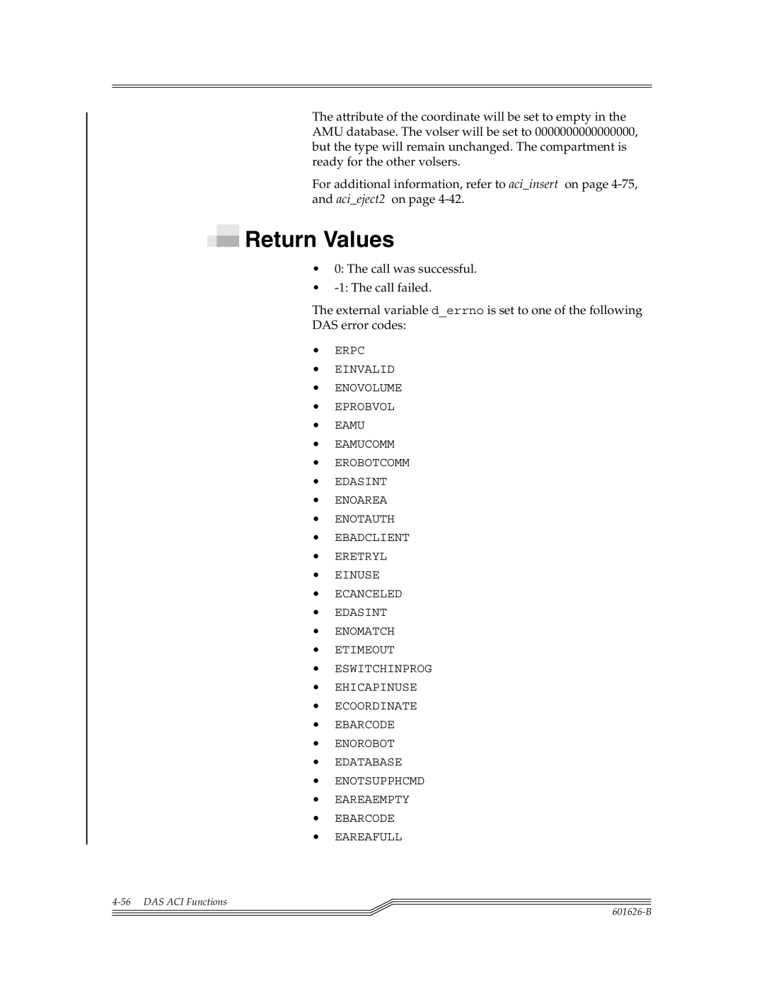 ADIC Server manual Return Values 