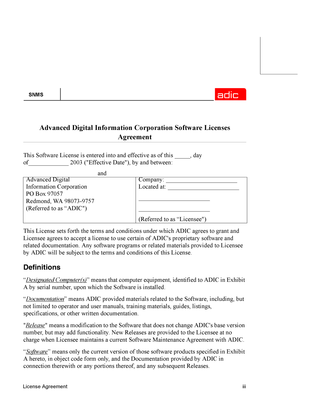 ADIC SNMS 2.3 manual Definitions 